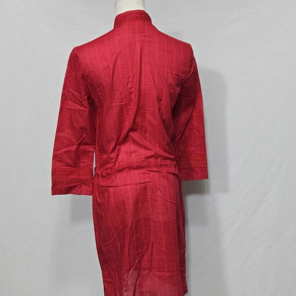 Tory Burch Dress Womens 2 Red Geometric Print Tunic Split Neck Waist Tie Boho‎